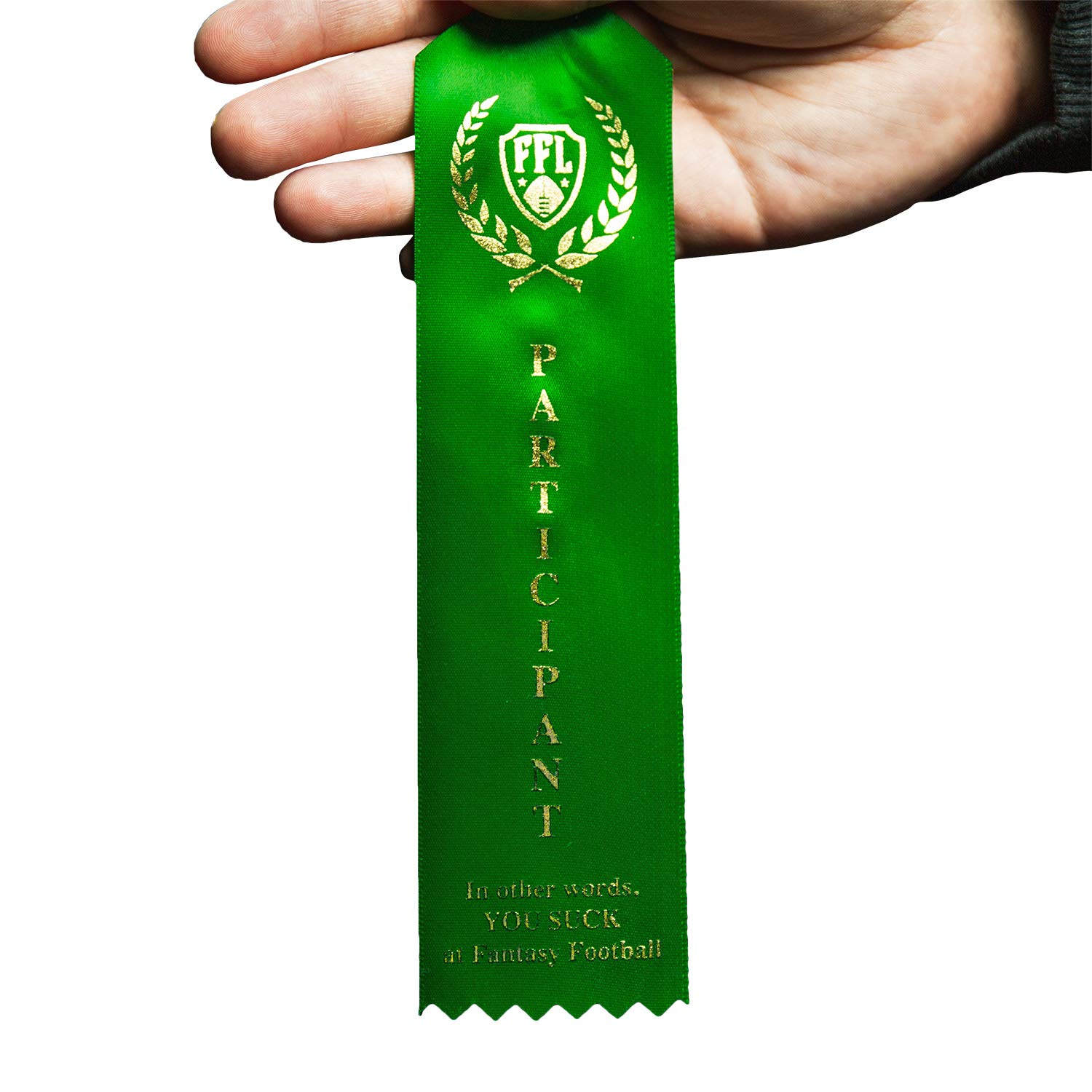 TrophySmack Fantasy Football Participation Ribbons for Losers - Participant Premium Ribbons, Gold Print, 10-Pack