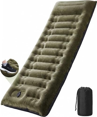 Camping Sleeping Pad 5.5 R Crystal Velvet 6" Thick Camping Mat | Non-Slip Flocked Top-Quiet & Warm, Side-Sleep Comfort. 210D Nylon-Tough, Abrasion-Proof, Built-in Foot Pump