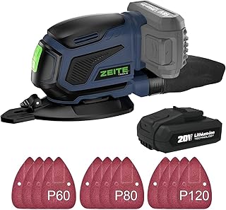 ZEITE 20V 2.0Ah Detail Sander Cordless, 13,000 OPM, 12Pcs Sanderpapers, Finger Sanding Design for Polishing of Small Details,Electic Sander for Woodworkiing, Dust Bag, Battery and…