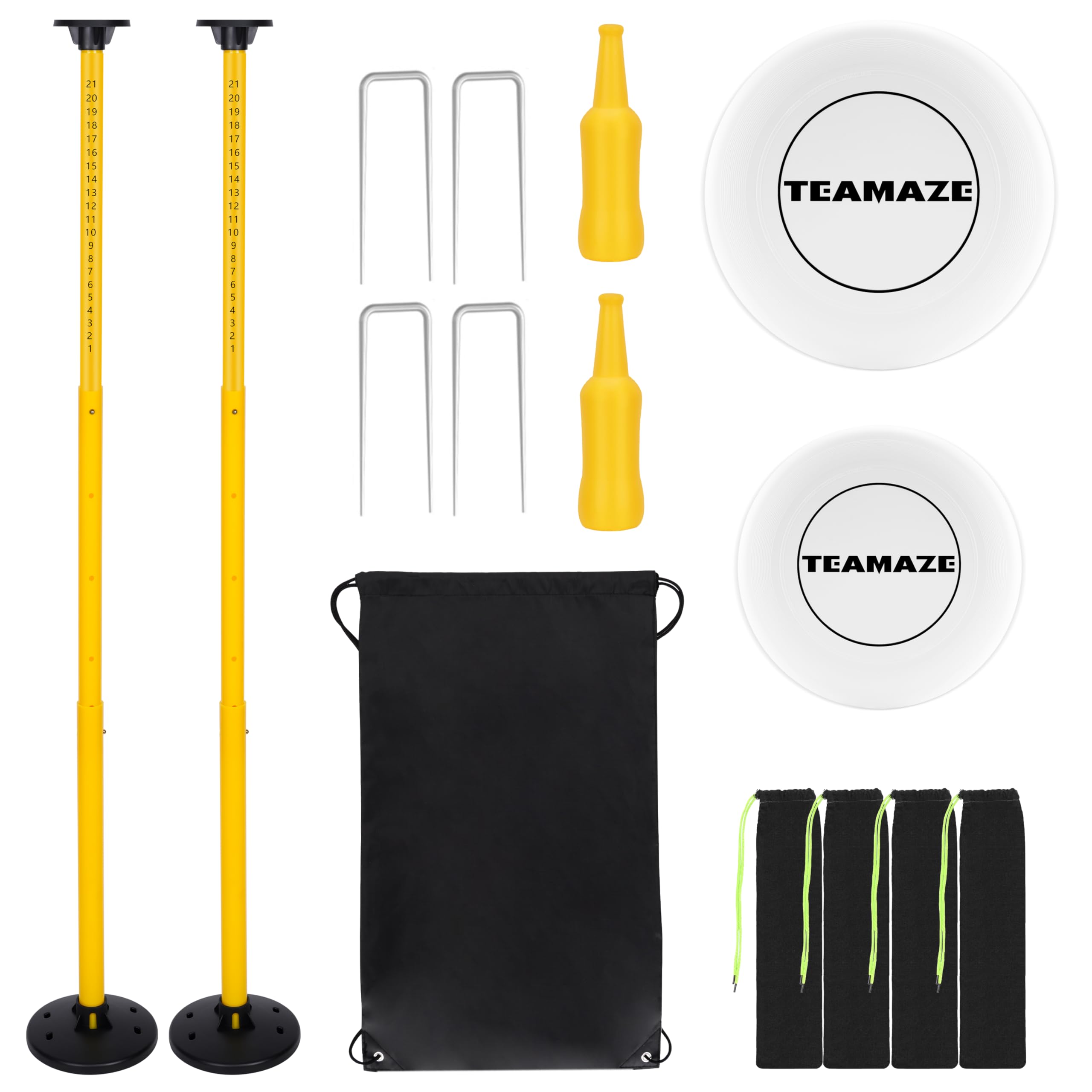 Photo 1 of Teamaze Flying Disc Game Set, Disc Toss Outdoor Games Height Adjustable Bottle Drop Set, Score Tracker, Portable Bottle Set for Family Yard Lawn Beach