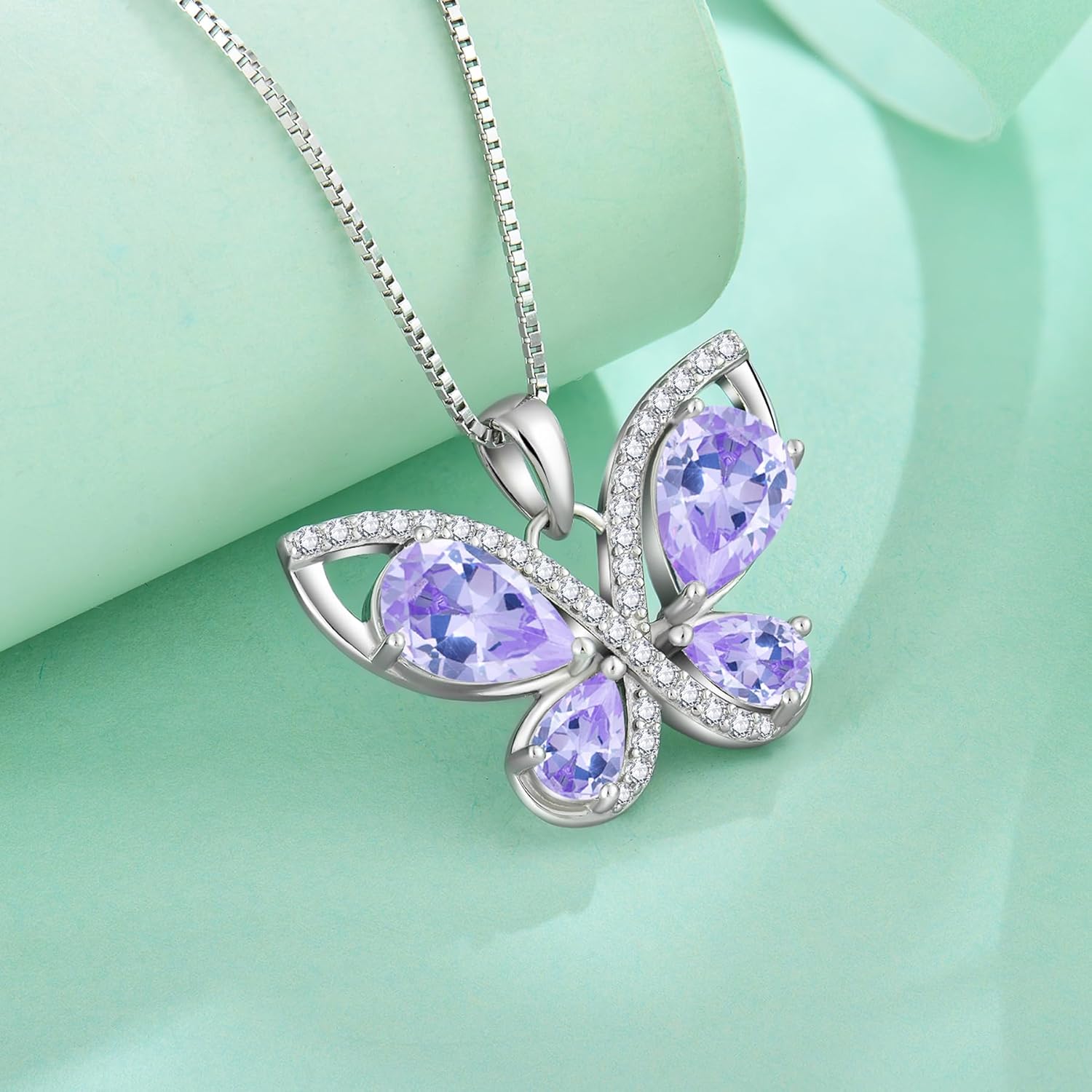 Butterfly Necklace for Women 925 Sterling Silver Birthstone Pendant Created Gemstone Jewelry Gifts for Her - Image 5