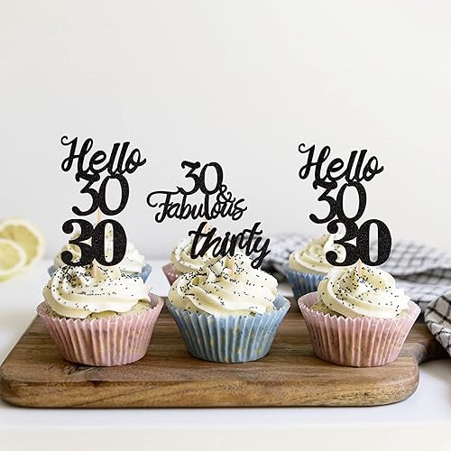 Miniatura 61 de 24 piezas de decoraciones oficiales para cupcakes de cumpleaños número 13 Hello 13 Thirteen Cupcake Picks 13th Birthday Cake Decor Supplies Black