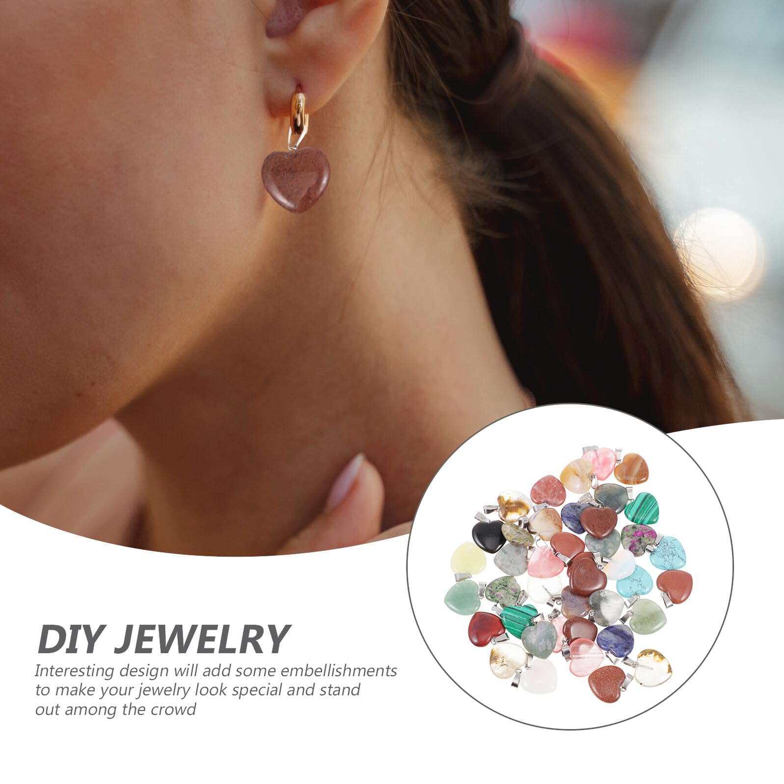 40 Pendentifs de Cœur en Pierres Naturelles Multicolores, 40 Pièces pour Fabrication de Bijoux Diy, Accessoires pour Bracelets et Boucles D'oreilles, Breloques pour Création