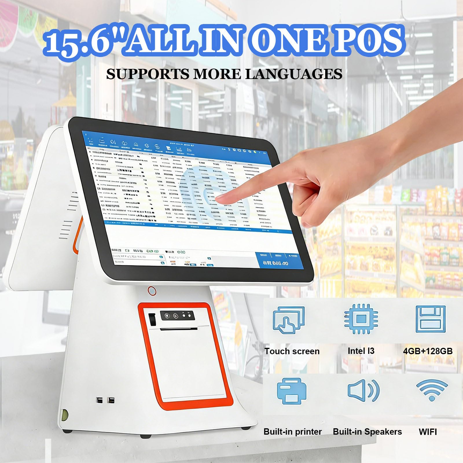 Caja Registradora Tpv Todo En Uno con Pantalla Táctil, para Comercios Y Restaurantes | Caja Registradora Inteligente Todo En Uno,con Pantalla Táctil Dual de 15,6 Pulgadas White
