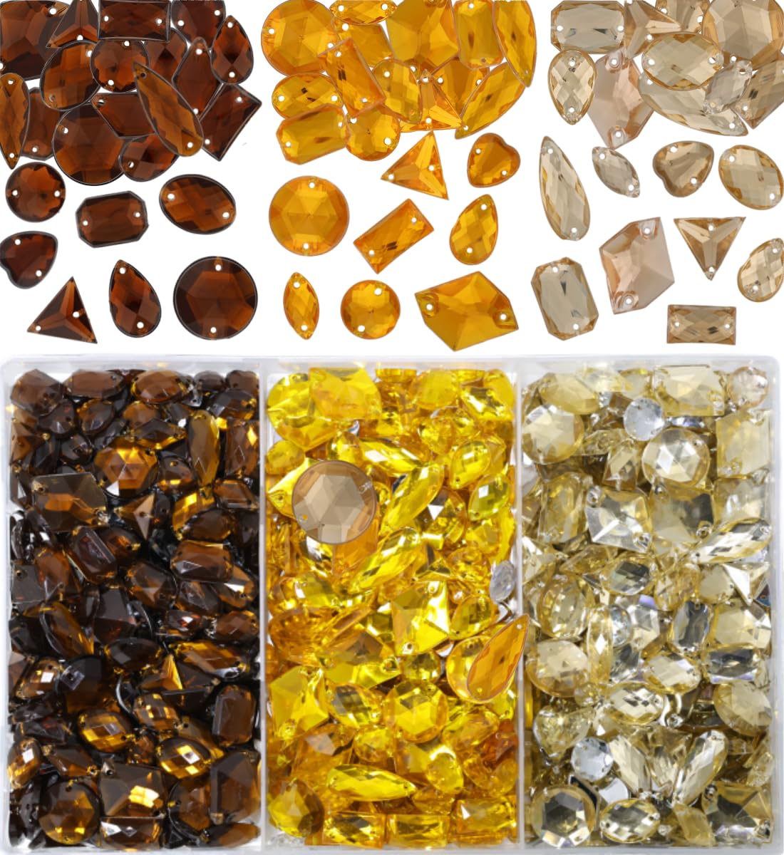 Sinyanail 650 Pcs Large Acrylic Rhinestones - Sew-on Gems With 2 Holes, 11 Shapes, Colorful Mix