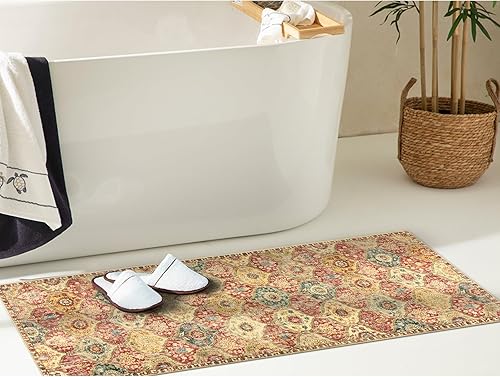 Miniatura 5 de Lahome Alfombra marroquí para cocina, 2 x 6 pies, ultrafina, lavable, vintage, lavable, alfombra oriental, antideslizante, para interiores, entrada,