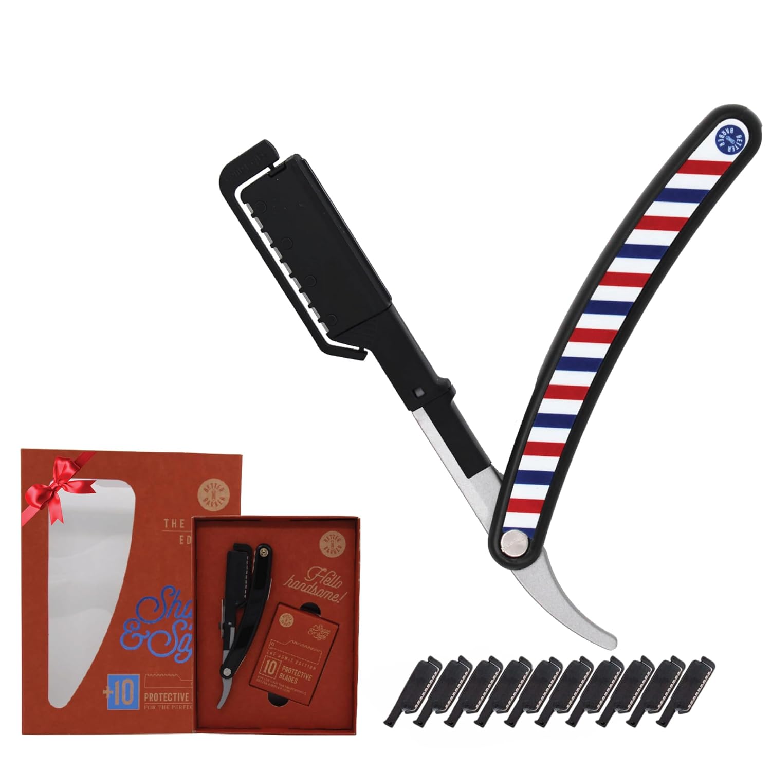 Homie Patented Straight Edge Razors for Men, Close Shaving Razor for Beard with 11 Disposable Blades, Easy to Use and Replace Single Edge Razor Blades with Protective Layer & Safety Lock -Barber Black