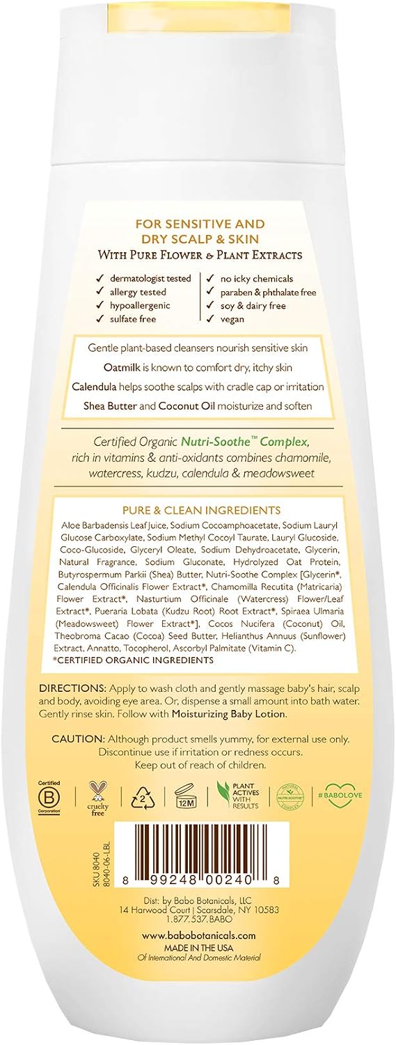 Babo Botanicals Oatmilk Moisturizing Baby Shampoo and Wash, calendula 8 Fl Oz
