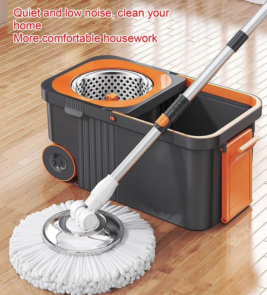 mocio Spin Mop e Secchio con Set di strizzatore Cestello con strizzatore Rimovibile Secchio 5 testine di Ricambio in Microfibra per mocio per Legno Duro, Legno, Laminato, Piastre