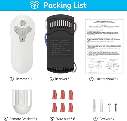 Miniatura 8 de Kit de control remoto universal para ventilador de techo, repuesto para Hunter, Hampton Bay, Litex, 3 velocidades, con receptor FAN37R, reemplazo