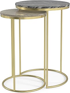 SIMPLIHOME Ashley Nesting Tables Set – 16 inch Wide Genuine Marble Top M...