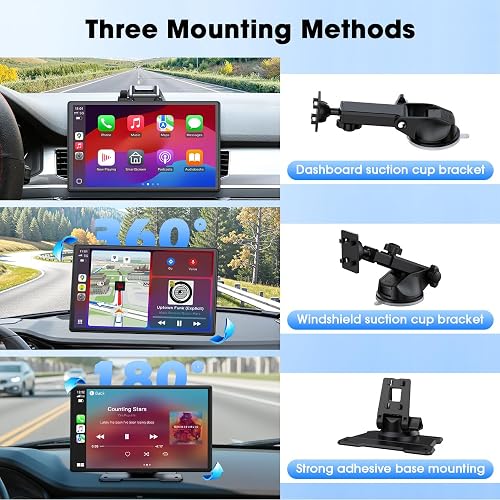 LAMTTO Écran Voiture Carplay sans Fil Android Auto & A-pple Carplay, 9 Pouces Portable Autoradio Car Play Voiture sans Fil avec Écran Tactile/Navigation/Bluetooth/Mirror Link/Assistant Vocal/AUX/FM - 7