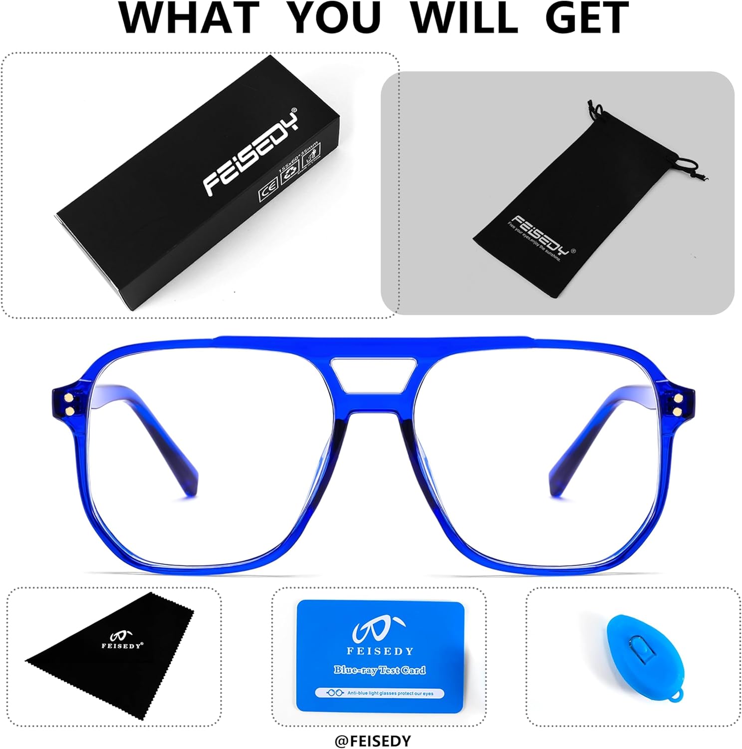 FEISEDY Blue Light Blocking Glasses Fake Nerd Clear Square Computer Lightweight Pilot Glasses Frame Oversized B2866 Transparent Blue Frame 54 Millimeters image 6 of 7 B0DNSBDBK9