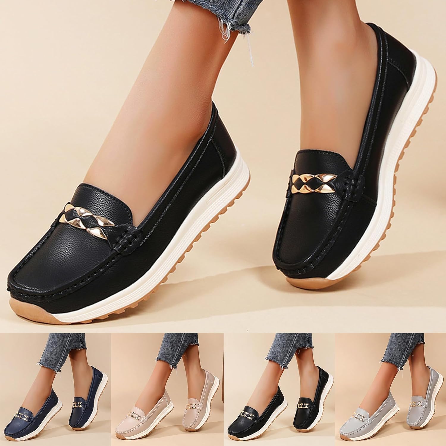 Orthopedic Platform Loafers,Women's Business Casual Flats Shoes Round Toe Comfortable Slip On Work Walking Slip-Ons Cute Dress Loafers - Image 4