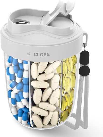 Pill Organizer ,Supplement Organizer with 7 Compartments,Anti-Mix Medicine Organizer,with Wide Openings Design,Easy to Use,Pill Case Includes 20 Pcs Labels,Pill Dispenser (Gray)
