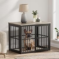 Vista 16 de Lyromix Mueble de jaula para perros de 43 pulgadas con 3 puertas, mesa auxiliar de jaula de madera XL, jaula resistente para cachorros