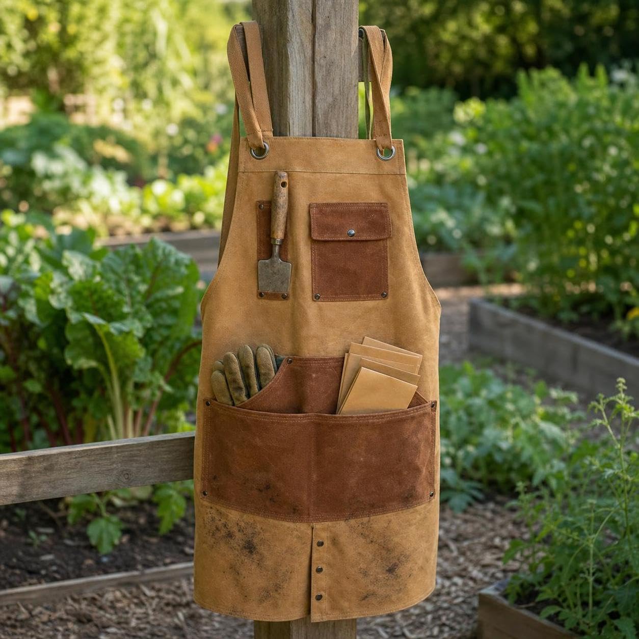 Canvas Schürze gewachst, Robuste Segeltuchschürze mit Kreuzgurten für Handwerker und Holzbearbeiter, für Künstler