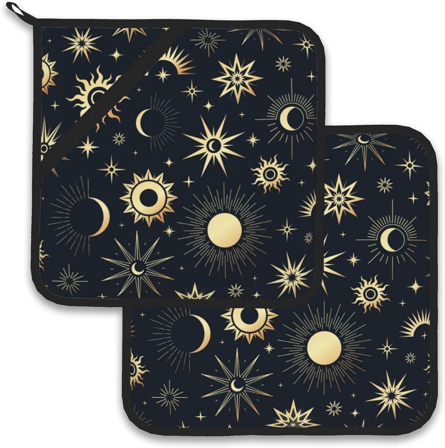 Cute Funny Black Cat Pot Holder Set of 2,Heat Resistant Potholders Oven Hot Pads for Kitchen Cooking Baking BBQ