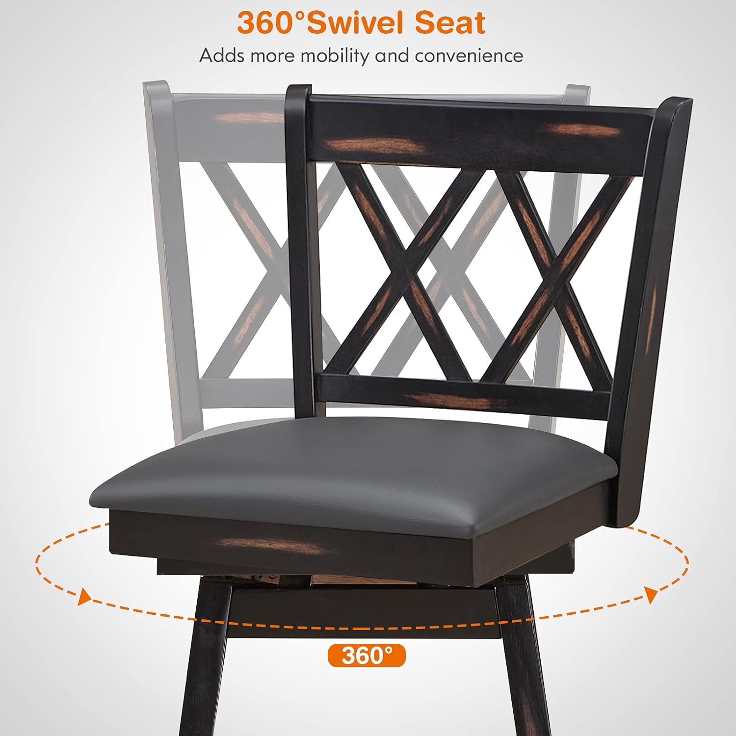 Illustration showing the 360-degree swivel capability of the bar stool seat.
