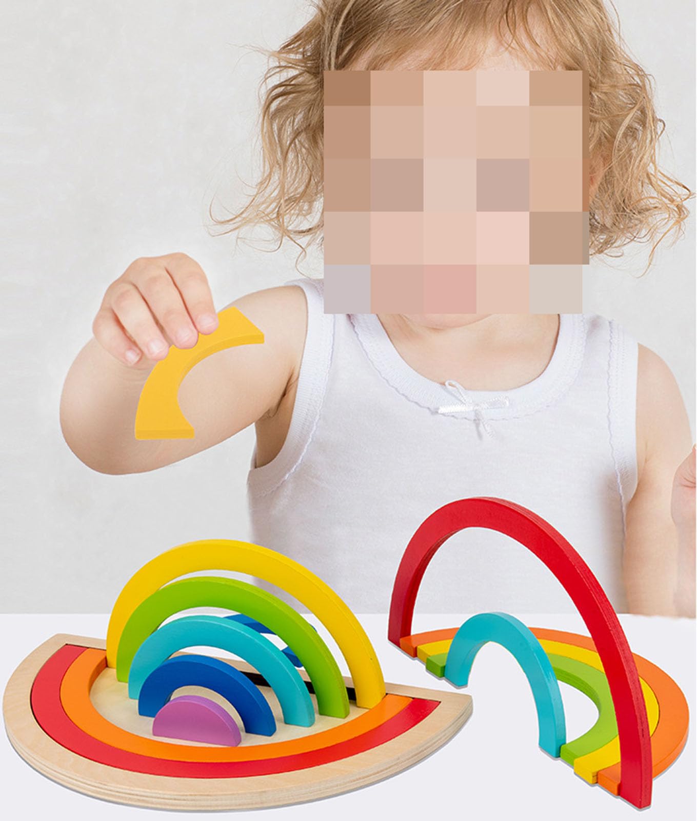 Juego de Rompecabezas de arcoíris de Madera, Juguetes Montessori para clasificar Formas y Colores, tableros de Rompecabezas geométricos para el Aprendizaje temprano,One Set