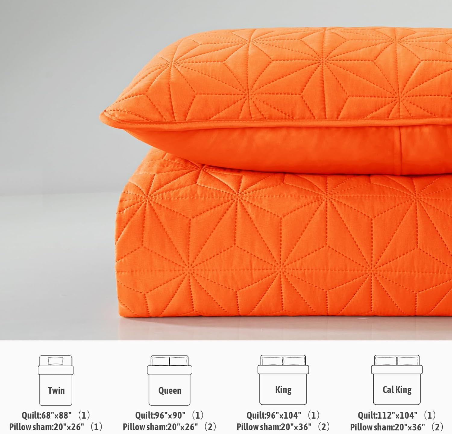 Whale Flotilla Twin Size Quilt Bedding Set, Soft Orange Twin XL Quilts Bedspreads for All Seasons, Lightweight Geometric Star Pattern Coverlets - 2 Pieces(1 Quilt, 1 Pillow Sham) - Image 5