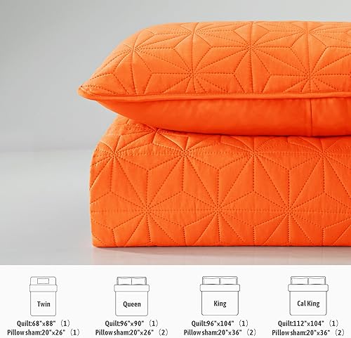 Miniatura 5 de Juego de ropa de cama Whale Flotilla King, colchas suaves de color naranja para cama tamaño King, 3 piezas de colcha geométrica ligera con patrón de