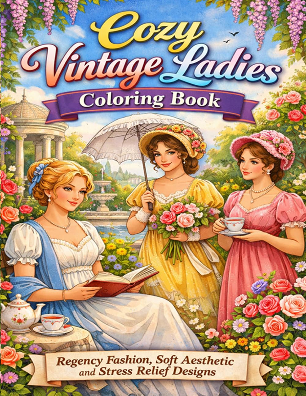 Cozy Vintage Ladies Coloring Book: Regency Fashion, Soft Aesthetic and Stress Relief Designs: Elegant Ladies Romantic Gardens and Timeless Fashion for Relaxation and Creativity