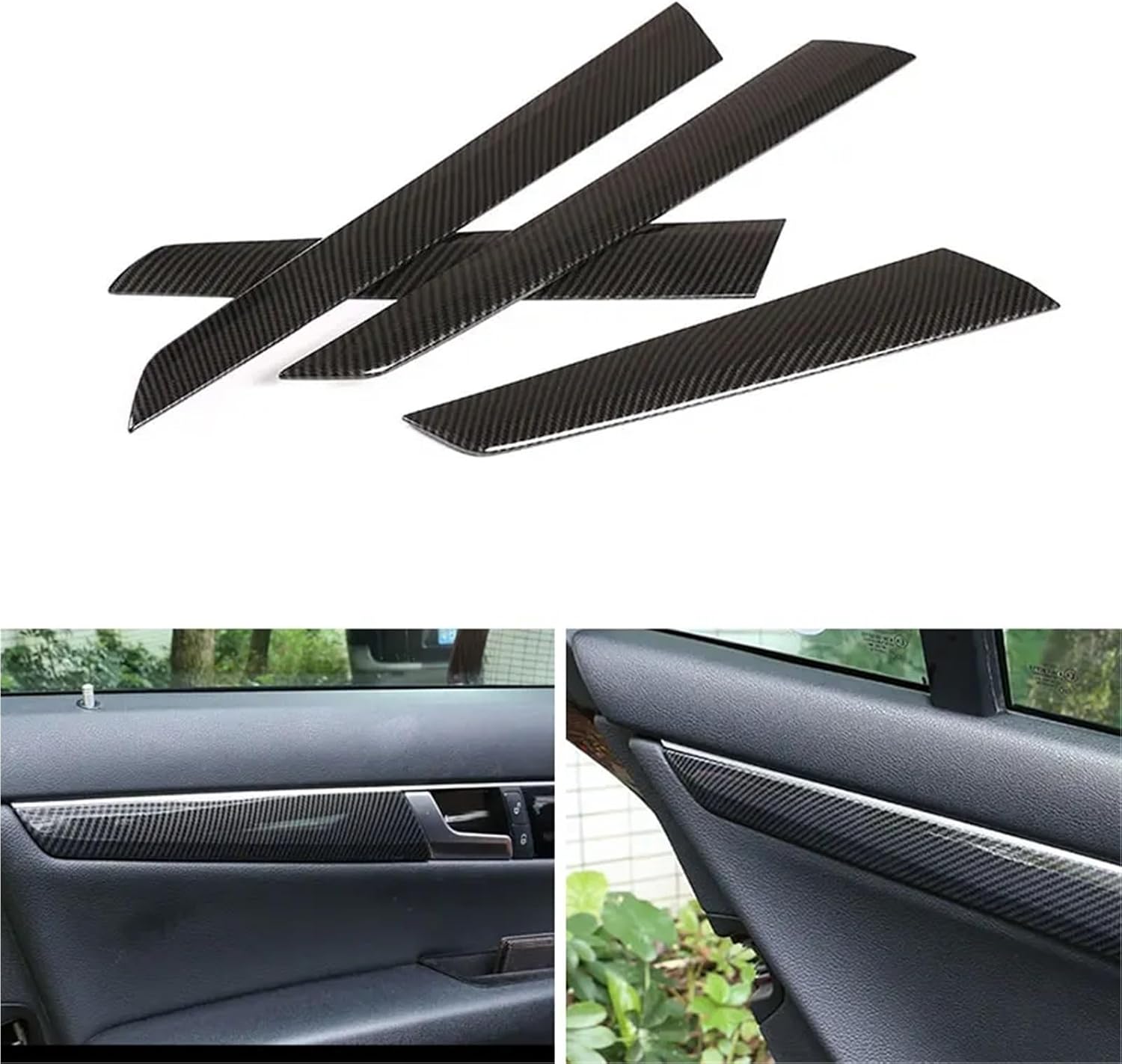 Car Styling Carbon Texture Interior Door Window Panel Cover Trim Compatible with Mercedes Benz C Class W204 2008-2013(Carbon Texture)