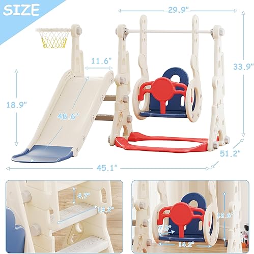 Miniatura 3 de Juego de tobogán y columpio para niños pequeños de 1 a 3 años, juego para niños pequeños al aire libre, parque infantil con columpio, escalador, aro