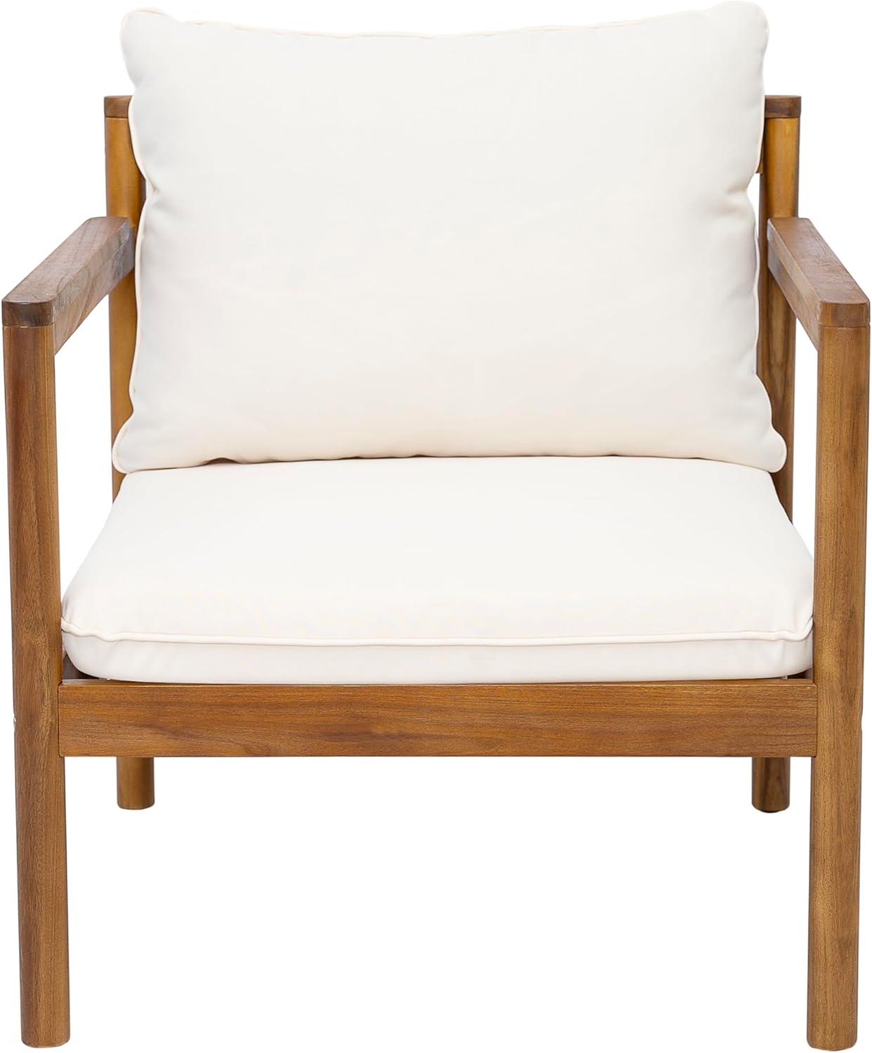 Christopher Knight Home Krixi Acacia Wood Lounge Chair Outdoor with Rope Accent, Accent Chair with Water-Repellent Cushions, Comfy Chairs for Garden/Backyard, Heavy Duty Patio Furniture, Teak + Cream