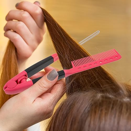 Miniatura 6 de Cepillo desenredante para alisar el cabello Peine para grandes tresses, alisador de pelo profesional rosado