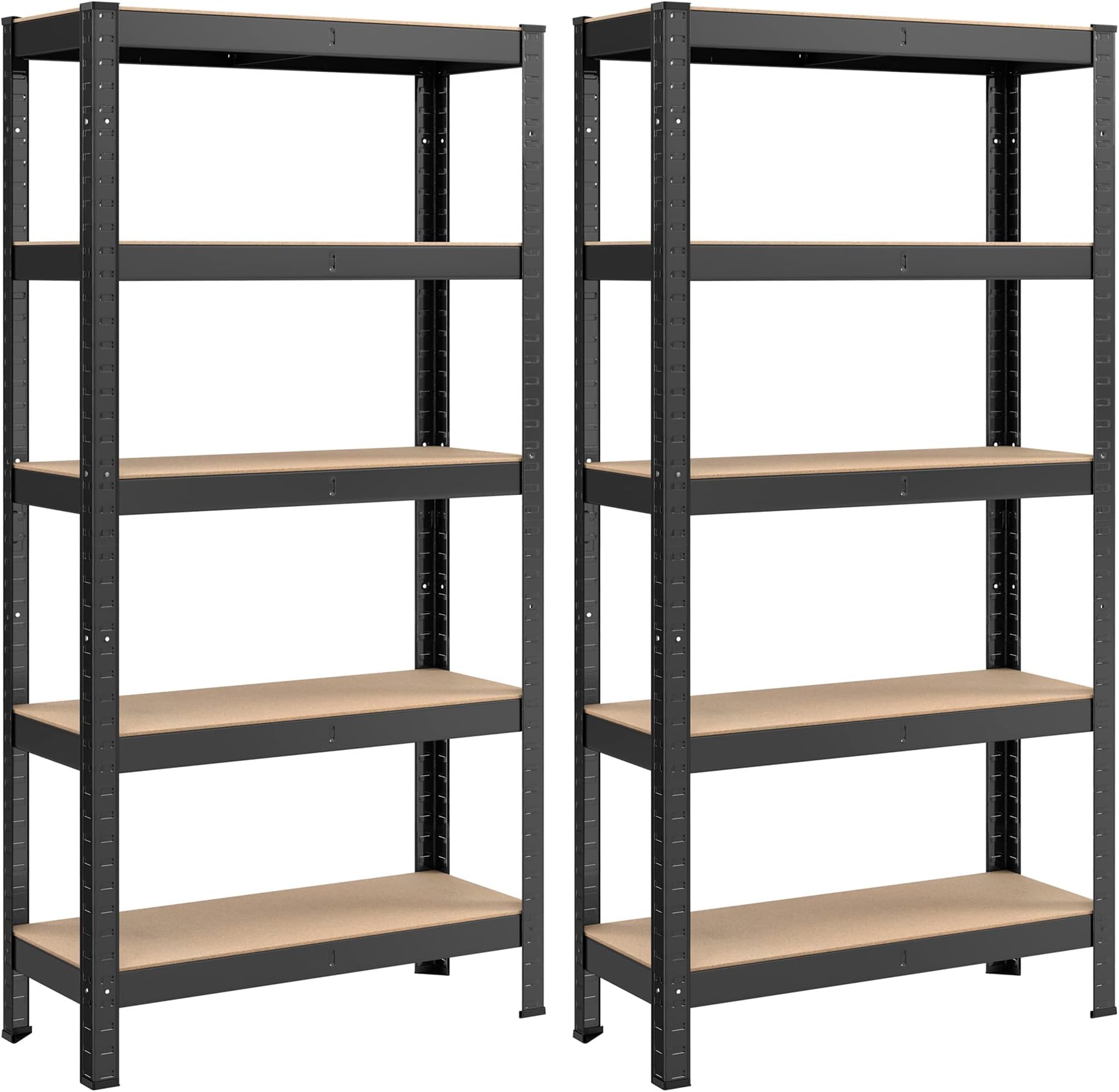 SONGMICS GLR030B22 Set of 2 Shelving Units with 5 Shelves, Steel Shelves, Quick Assembly for Garage, Warehouse, Utility Room, Load Capacity 650 kg, 30 x 75 x 150 cm, Black