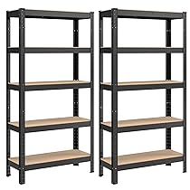 SONGMICS Set di 2 Scaffali in Metallo, Scaffalature a 5 Ripiani Regolabili, Senza Viti, Scaffale Salvaspazio per Garage, Magazzino, Portante 650 kg, 30 x 75 x 150 cm, Nero GLR030B22