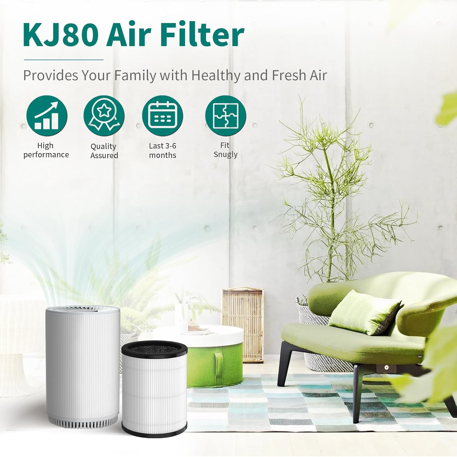 SAKEGDY [4-Pack] KJ80 Replacement Filter - Compatible with Druiap KJ80 Air Clean Purifier - 3-in-1 Filtration System with H13 True HEPA - Part# AF3080 - [Not Compatible with KJ150 Model Purifier] - Image 7