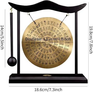 Brass Feng Shui Gong Hundred Longevity Character Gong Zen Art Desk Decor