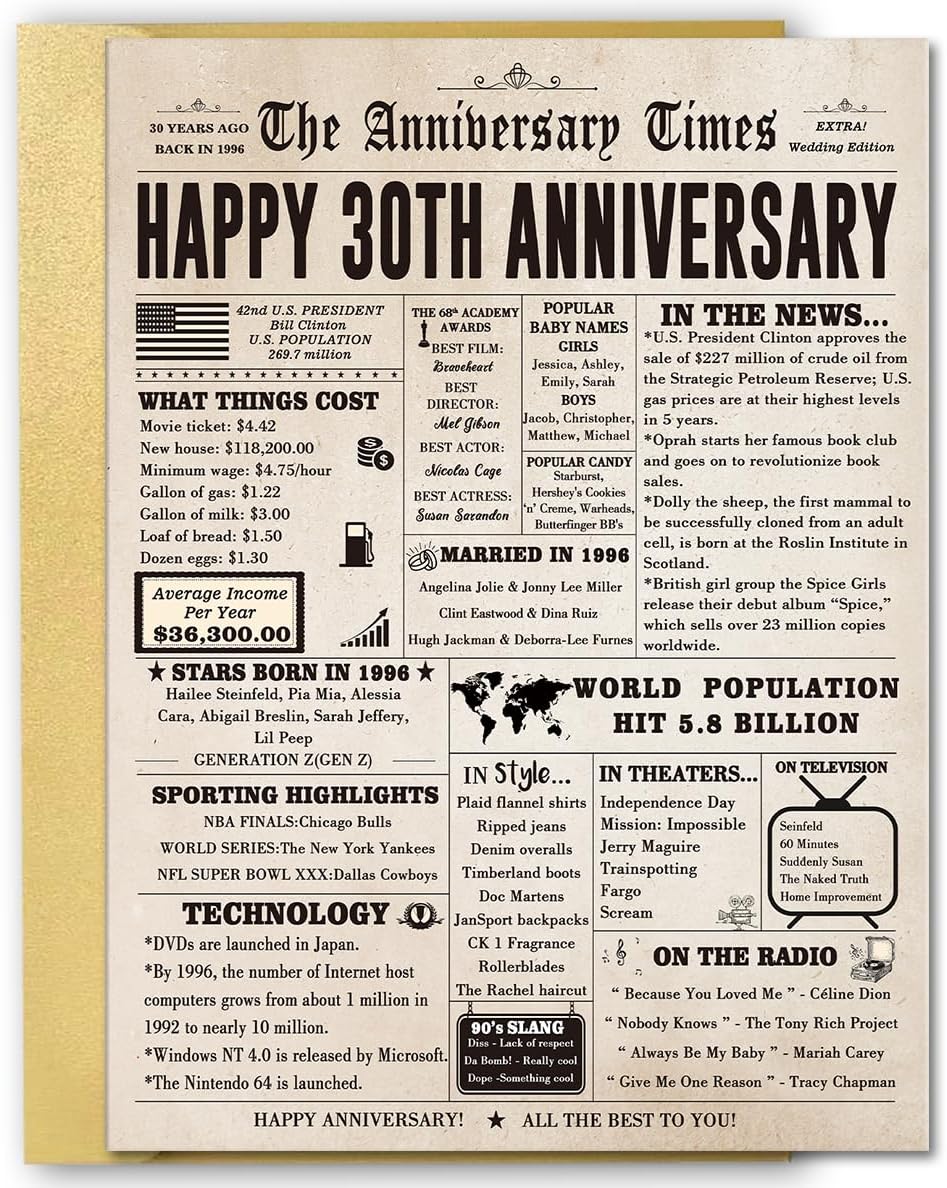 Big 30th Anniversary Cards for Women Men, Sweet 30 Year Anniversary Card for Husband Wife, Unique Pearl Wedding Gifts for Parents