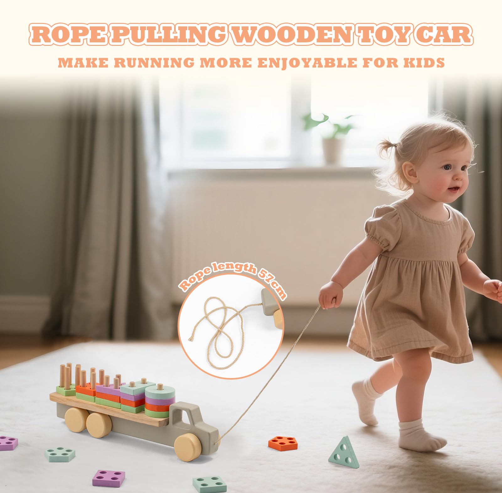 Montessori 1 an, Jeux Educatif Enfant Jouet d'Activité et de Développement 12 Mois et Plus, Jouets en Bois Jouet à Tirer Corde Jeux à Empiler pour Enfants en Bas Âge