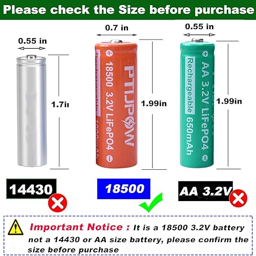 Miniatura 4 de Paquete de 4 baterías solares LiFePO4 18500 3.2V LiFePO4, batería solar recargable de fosfato de hierro de litio 18500 de 3.2 voltios y 1000 mAh