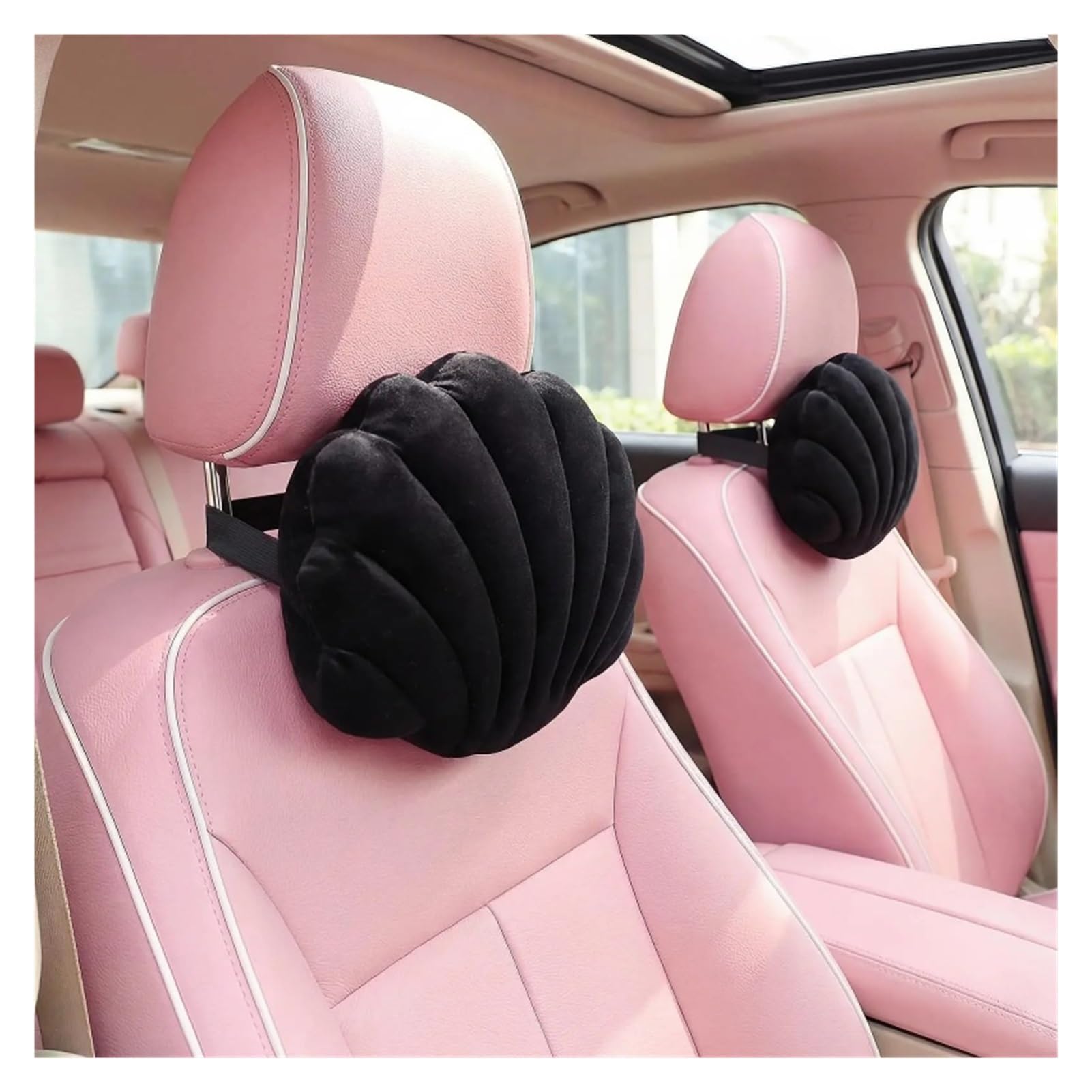 Rynzo scar seat cushion Pink Seashell Shaped Car Headrest Lumbar Cushion Set(Black-2)