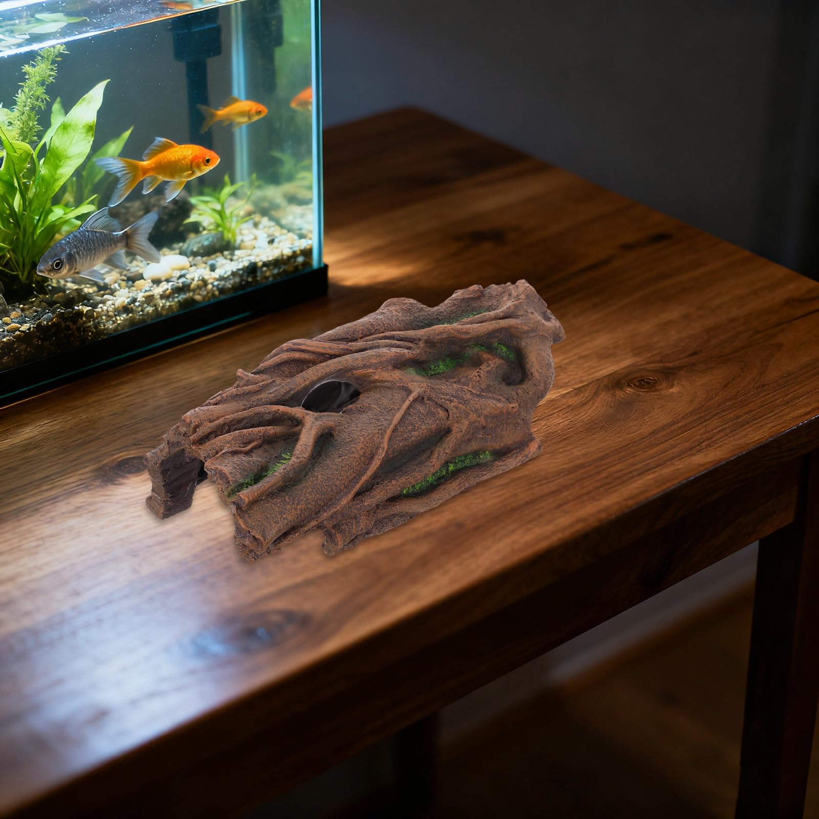 Escondite de Raíz de Árbol Simulado para Reptiles con Diseño Hueco para Acuario y Terrario Decorativo y Refugio Natural