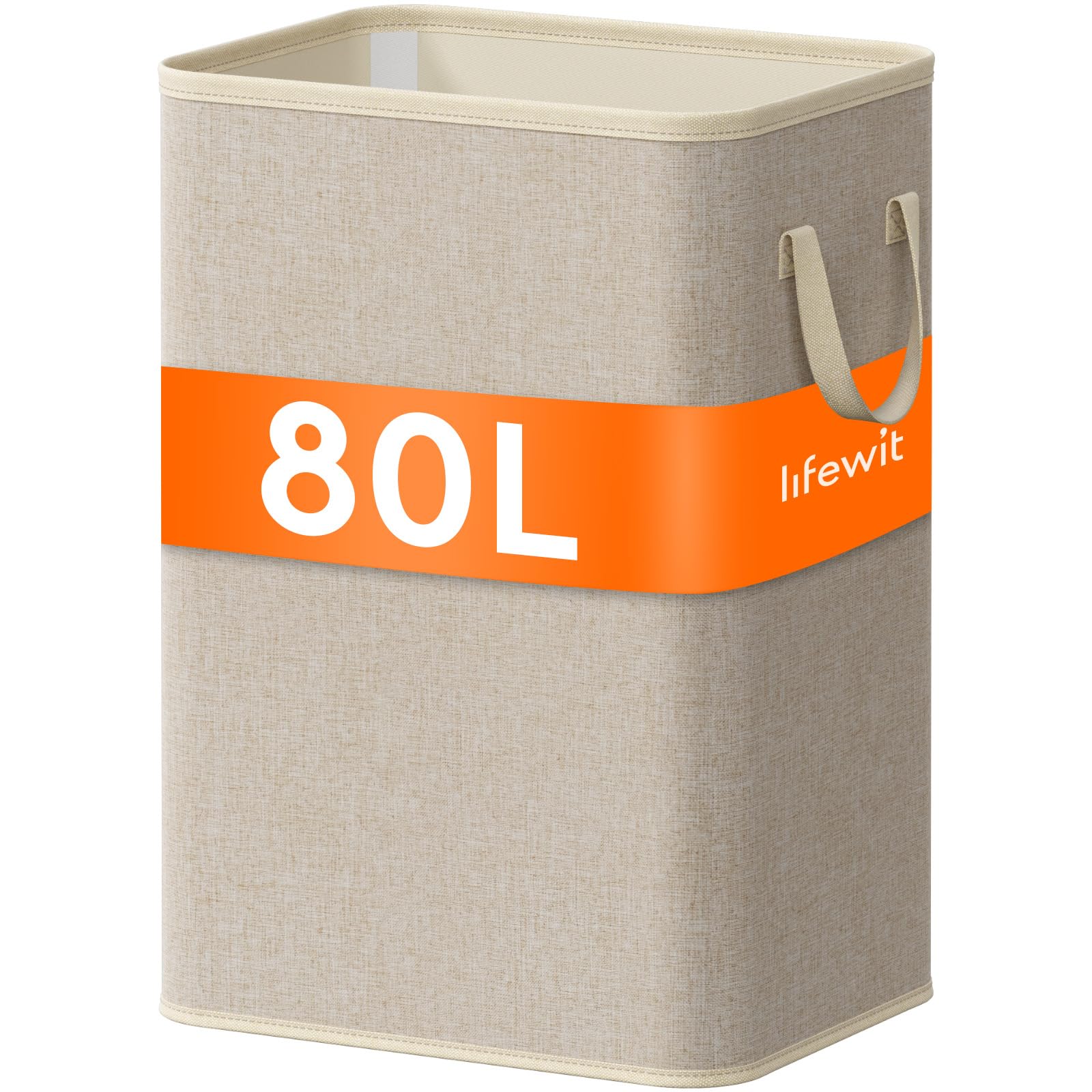 Lifewit 80L Großer Wäschekorb mit Griffen, tragbarer und zusammenklappbarer Wäschesammler, Faltbare Wäschebox für Waschraum, Studentenwohnheim, Schlafzimmer & Bad, Beige