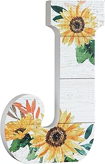 COLLECTIVE HOME - 10" Wood Lettes for Wall Decor, Sunflower Tabletop Alphabet Decoration, DIY Farmhouse Decor, Rustic Freestanding Monogram Block (J)