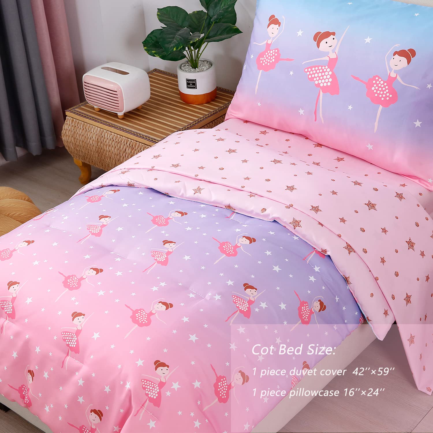Styho Dancing Girl Printed Duvet Cover Set, Blue Purple Pink Gradient Quilt Cover - Image 4
