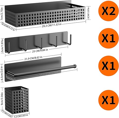 Miniatura 5 de Estante magnético para especias para refrigerador de 2 niveles y soporte para toallas de papel y soporte para utensilios, organizador magnético para