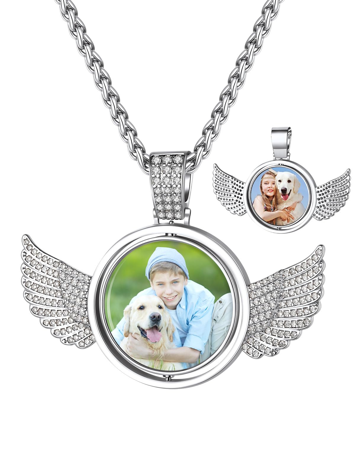 Custom4U Picture Necklace Personalized Photo Circle Chain for Men Women