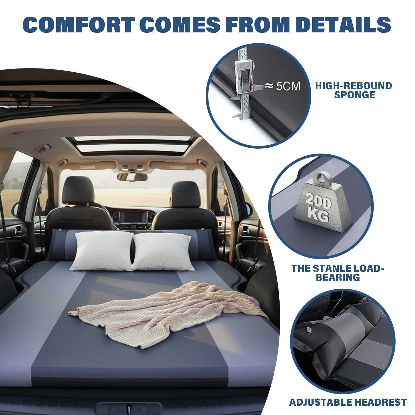 para Dacia Bigster 2025 Colchoneta Auto Hinchable Plegable, Alfombrilla Camping Doble Uso Portátil, Lecho Viaje para Descanso Aire Libre,A