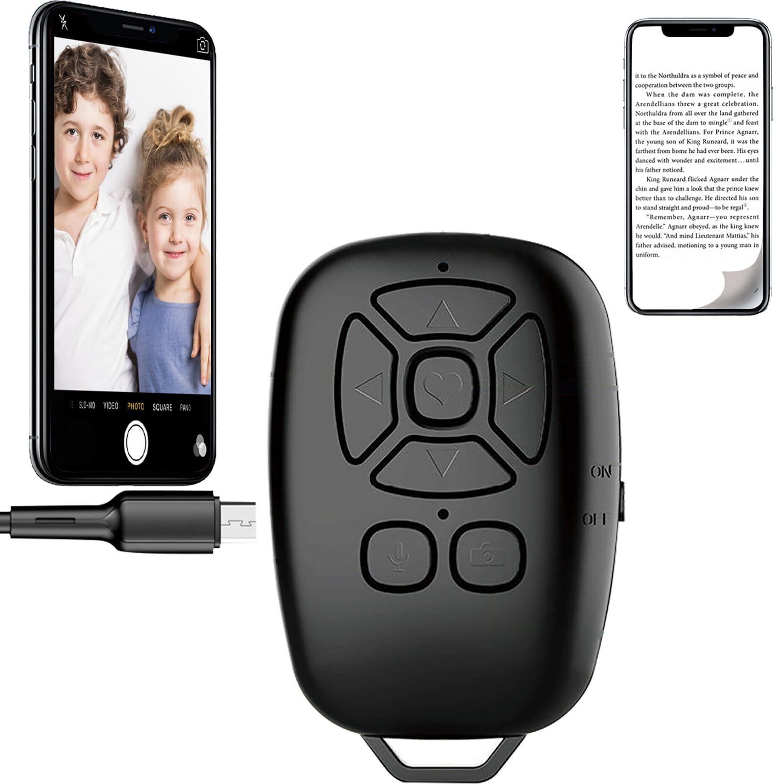 Bluetooth Remote for Tiktok, Insta Reels, Kindle App Page Turner, Create Amazing Photos and Video Recording, iPhone, iPad, Kindle Fire (Black)