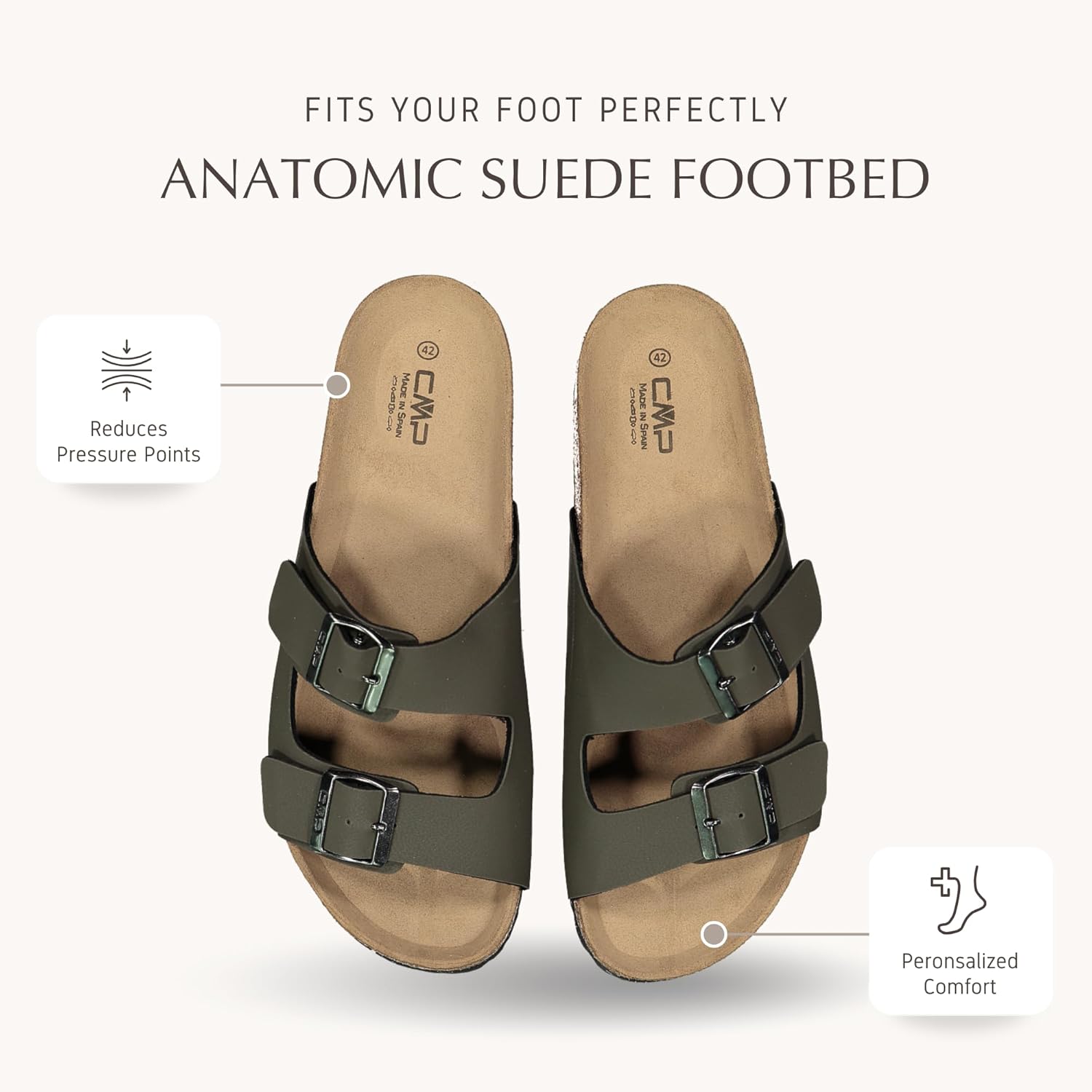 CMP ECO THALITA Men’s Eco-Friendly Cork Sandals – Recycled Materials, Double Buckle Slip-On, Suede Footbed Comfort. Sustainable Italian Comfort for Everyday Wear from Europe - Image 3