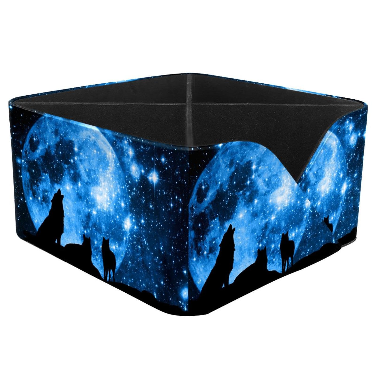 KengjuTesu Howling Wolves with Blue Starred Sky Moonlight Desktop Organizer Pen Holder, Rectangular Pencil Cup for Office, Study and Makeup Stations