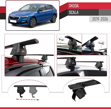Skoda Scala 2019 ve Sonrası ile Uyumlu ACE-4 Ara Atkı Tavan Barı Siyah 2 Adet